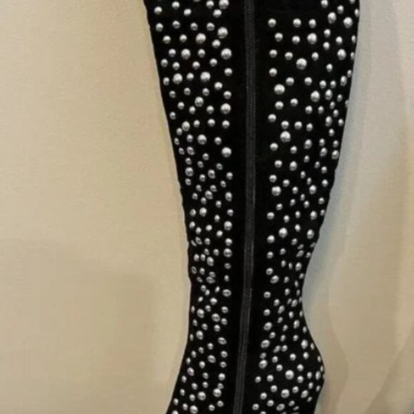 NWOT LAUREN LORRAINE Black Haddie Silver Studded Boots - Picture 4 of 5